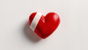 ハートに包帯が巻かれた写真。恋愛に悩む心の痛みと、それでも向き合おうとする優しさを表している。